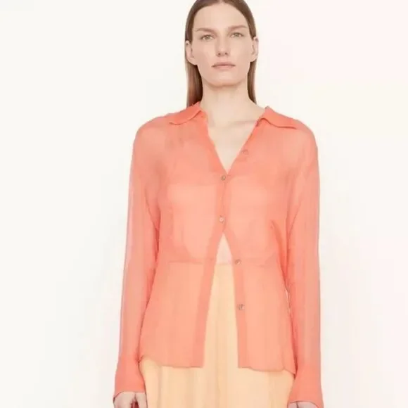 NWT Vince Sheer Crinkled Silk Shirt Style # V936112851 Meduim - Picture 2 of 11
